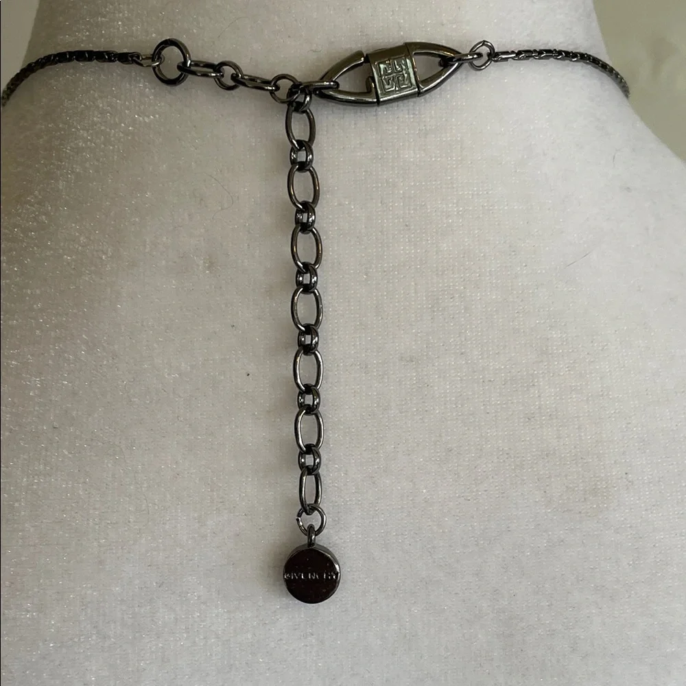 GIVENCHY Silver Gunmetal Necklace Y Drop Blue Crystals Vintage - Picture 12 of 17